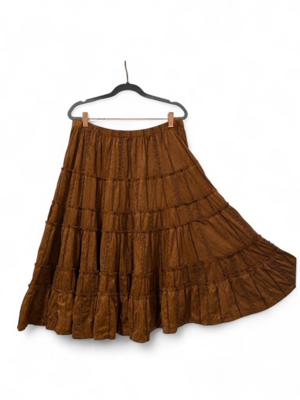 Brown Tiered Midi Skirt - Versatile Boho Style